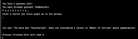 The player guesses the word correctly.